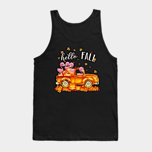 Halloween Hello Fall Flamingo- Flamingo In Car Pumpkin Happy Halloween Tank Top